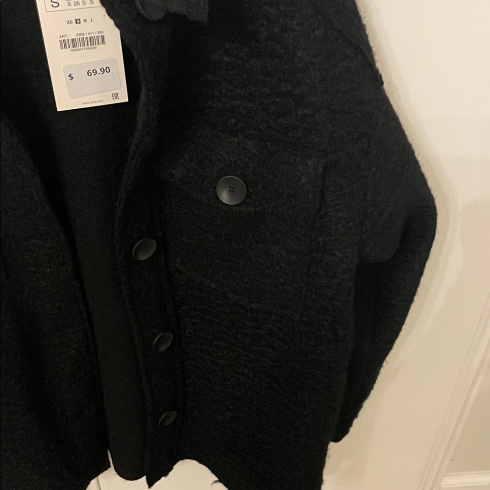 Zara oversized soft jacket shacket nwt SZ small runs big side pockets black - Picture 3 of 4